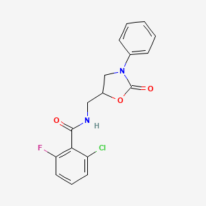 molecular formula C17H14ClFN2O3 B2359225 2-chloro-6-fluoro-N-((2-oxo-3-phenyloxazolidin-5-yl)methyl)benzamide CAS No. 954590-83-1