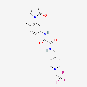 molecular formula C21H27F3N4O3 B2359232 N'-[4-Methyl-3-(2-oxopyrrolidin-1-yl)phenyl]-N-[[1-(2,2,2-trifluoroethyl)piperidin-4-yl]methyl]oxamide CAS No. 2319719-11-2