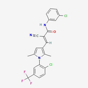 molecular formula C23H16Cl2F3N3O B2359236 (E)-N-(3-chlorophenyl)-3-[1-[2-chloro-5-(trifluoromethyl)phenyl]-2,5-dimethylpyrrol-3-yl]-2-cyanoprop-2-enamide CAS No. 924725-42-8