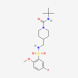 molecular formula C18H28FN3O4S B2359244 N-(叔丁基)-4-((5-氟-2-甲氧基苯磺酰胺基)甲基)哌啶-1-甲酰胺 CAS No. 1235091-41-4