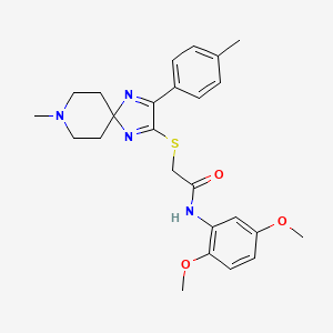 molecular formula C25H30N4O3S B2359251 N-(2,5-dimethoxyphenyl)-2-{[8-methyl-3-(4-methylphenyl)-1,4,8-triazaspiro[4.5]deca-1,3-dien-2-yl]thio}acetamide CAS No. 1185178-30-6