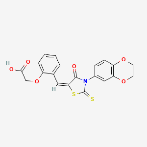 (E)-2-(2-((3-(2,3-dihydrobenzo[b][1,4]dioxin-6-yl)-4-oxo-2-thioxothiazolidin-5-ylidene)methyl)phenoxy)acetic acid