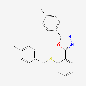 molecular formula C23H20N2OS B2359272 2-{2-[(4-Methylbenzyl)sulfanyl]phenyl}-5-(4-methylphenyl)-1,3,4-oxadiazole CAS No. 339104-12-0