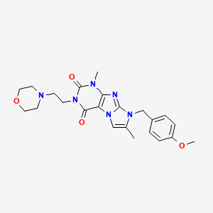 molecular formula C23H28N6O4 B2359275 8-(4-甲氧基苄基)-1,7-二甲基-3-(2-吗啉乙基)-1H-咪唑并[2,1-f]嘌呤-2,4(3H,8H)-二酮 CAS No. 896301-39-6