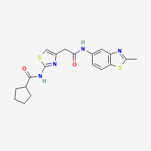 molecular formula C19H20N4O2S2 B2359289 N-(4-(2-((2-methylbenzo[d]thiazol-5-yl)amino)-2-oxoethyl)thiazol-2-yl)cyclopentanecarboxamide CAS No. 1206993-86-3