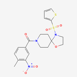 molecular formula C19H21N3O6S2 B2359295 (4-Methyl-3-nitrophenyl)(4-(thiophen-2-ylsulfonyl)-1-oxa-4,8-diazaspiro[4.5]decan-8-yl)methanone CAS No. 898424-93-6