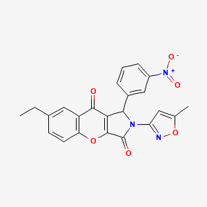 molecular formula C23H17N3O6 B2359297 7-Ethyl-2-(5-methylisoxazol-3-yl)-1-(3-nitrophenyl)-1,2-dihydrochromeno[2,3-c]pyrrole-3,9-dione CAS No. 874396-64-2