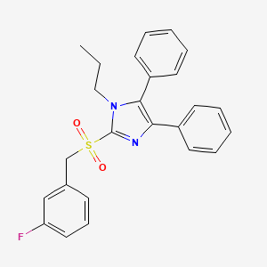 molecular formula C25H23FN2O2S B2359310 4,5-ジフェニル-1-プロピル-1H-イミダゾール-2-イル 3-フルオロベンジルスルホン CAS No. 338957-04-3