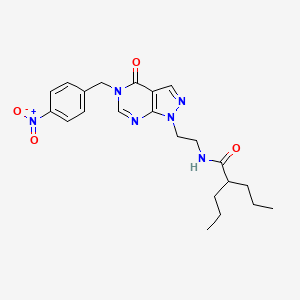molecular formula C22H28N6O4 B2359311 N-(2-(5-(4-nitrobenzyl)-4-oxo-4,5-dihydro-1H-pyrazolo[3,4-d]pyrimidin-1-yl)ethyl)-2-propylpentanamide CAS No. 922061-23-2
