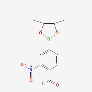 molecular formula C13H16BNO5 B2359317 2-Nitro-4-(4,4,5,5-tetrametil-1,3,2-dioxaborolan-2-il)benzaldehído CAS No. 1268163-62-7