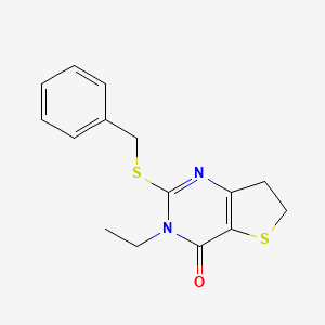 molecular formula C15H16N2OS2 B2359321 2-Benzylsulfanyl-3-ethyl-6,7-dihydrothieno[3,2-d]pyrimidin-4-one CAS No. 893368-42-8