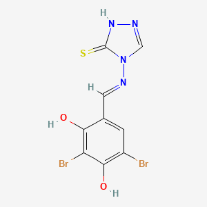 molecular formula C9H6Br2N4O2S B2359325 2,4-二溴-6-[(1E)-[(3-硫代-4H-1,2,4-三唑-4-基)亚氨基]甲基]苯-1,3-二醇 CAS No. 877302-05-1