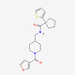 molecular formula C21H26N2O3S B2359352 N-((1-(furan-3-carbonyl)piperidin-4-yl)methyl)-1-(thiophen-2-yl)cyclopentanecarboxamide CAS No. 1396714-01-4