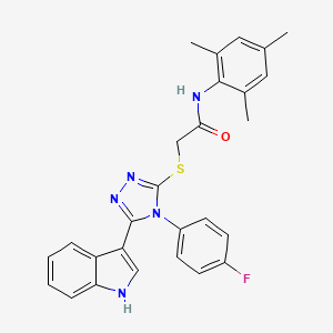 molecular formula C27H24FN5OS B2359361 2-((4-(4-fluorophenyl)-5-(1H-indol-3-yl)-4H-1,2,4-triazol-3-yl)thio)-N-mesitylacetamide CAS No. 946276-31-9