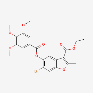 molecular formula C22H21BrO8 B2359391 6-Bromo-3-(ethoxycarbonyl)-2-methylbenzo[b]furan-5-yl 3,4,5-trimethoxybenzoate CAS No. 618389-23-4
