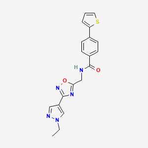 molecular formula C19H17N5O2S B2359399 N-((3-(1-ethyl-1H-pyrazol-4-yl)-1,2,4-oxadiazol-5-yl)methyl)-4-(thiophen-2-yl)benzamide CAS No. 2177366-01-5