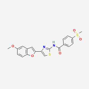 molecular formula C20H16N2O5S2 B2359414 N-(4-(5-甲氧基苯并呋喃-2-基)噻唑-2-基)-4-(甲磺酰基)苯甲酰胺 CAS No. 922057-90-7