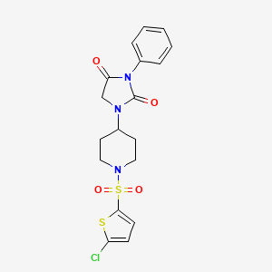 molecular formula C18H18ClN3O4S2 B2359416 1-(1-((5-Chlorothiophen-2-yl)sulfonyl)piperidin-4-yl)-3-phenylimidazolidine-2,4-dione CAS No. 2034332-43-7
