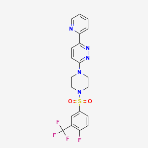 molecular formula C20H17F4N5O2S B2359426 3-(4-((4-Fluoro-3-(trifluoromethyl)phenyl)sulfonyl)piperazin-1-yl)-6-(pyridin-2-yl)pyridazine CAS No. 1060168-86-6