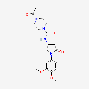 molecular formula C19H26N4O5 B2359432 4-acetyl-N-(1-(3,4-dimethoxyphenyl)-5-oxopyrrolidin-3-yl)piperazine-1-carboxamide CAS No. 877641-81-1
