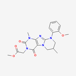 molecular formula C20H23N5O5 B2359434 methyl 2-[9-(2-methoxyphenyl)-1,7-dimethyl-2,4-dioxo-7,8-dihydro-6H-purino[7,8-a]pyrimidin-3-yl]acetate CAS No. 877617-47-5