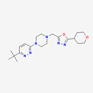 molecular formula C20H30N6O2 B2359446 2-[[4-(6-Tert-butylpyridazin-3-yl)piperazin-1-yl]methyl]-5-(oxan-4-yl)-1,3,4-oxadiazole CAS No. 2380097-17-4