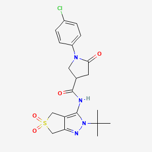 molecular formula C20H23ClN4O4S B2359448 N-(2-(tert-butyl)-5,5-dioxido-4,6-dihydro-2H-thieno[3,4-c]pyrazol-3-yl)-1-(4-chlorophenyl)-5-oxopyrrolidine-3-carboxamide CAS No. 893925-52-5