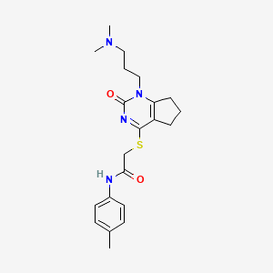 molecular formula C21H28N4O2S B2359470 2-[[1-[3-(dimethylamino)propyl]-2-oxo-6,7-dihydro-5H-cyclopenta[d]pyrimidin-4-yl]sulfanyl]-N-(4-methylphenyl)acetamide CAS No. 898434-41-8