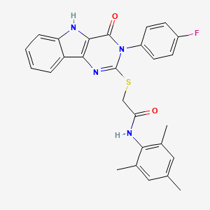 molecular formula C27H23FN4O2S B2359483 2-((3-(4-fluorophenyl)-4-oxo-4,5-dihydro-3H-pyrimido[5,4-b]indol-2-yl)thio)-N-mesitylacetamide CAS No. 536711-63-4