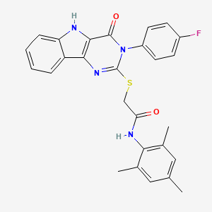 molecular formula C27H23FN4O2S B2359483 2-((3-(4-Fluorphenyl)-4-oxo-4,5-dihydro-3H-pyrimido[5,4-b]indol-2-yl)thio)-N-Mesitylacetamid CAS No. 536711-63-4