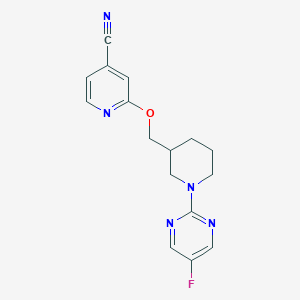 molecular formula C16H16FN5O B2359490 2-[[1-(5-氟嘧啶-2-基)哌啶-3-基]甲氧基]吡啶-4-腈 CAS No. 2380099-27-2