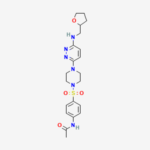 molecular formula C21H28N6O4S B2359504 N-(4-((4-(6-(((tetrahydrofuran-2-yl)methyl)amino)pyridazin-3-yl)piperazin-1-yl)sulfonyl)phenyl)acetamide CAS No. 899953-42-5