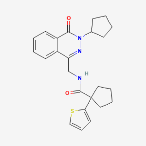 molecular formula C24H27N3O2S B2359506 N-((3-cyclopentyl-4-oxo-3,4-dihydrophthalazin-1-yl)methyl)-1-(thiophen-2-yl)cyclopentanecarboxamide CAS No. 1428347-38-9