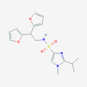 molecular formula C17H21N3O4S B2359507 N-(2,2-二(呋喃-2-基)乙基)-2-异丙基-1-甲基-1H-咪唑-4-磺酰胺 CAS No. 2320685-05-8