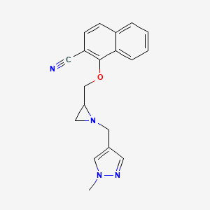 molecular formula C19H18N4O B2359514 1-[[1-[(1-Methylpyrazol-4-yl)methyl]aziridin-2-yl]methoxy]naphthalene-2-carbonitrile CAS No. 2418717-54-9