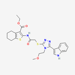 molecular formula C26H29N5O4S2 B2359529 2-(2-((5-(1H-indol-3-il)-4-(2-metoxietil)-4H-1,2,4-triazol-3-il)tio)acetamido)-4,5,6,7-tetrahidrobenzo[b]tiofeno-3-carboxilato de etilo CAS No. 852145-11-0