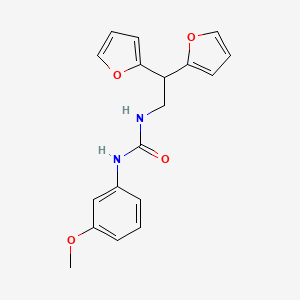 molecular formula C18H18N2O4 B2359536 1-(2,2-Di(furan-2-yl)ethyl)-3-(3-methoxyphenyl)urea CAS No. 2188279-44-7