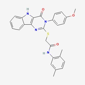 molecular formula C27H24N4O3S B2359538 N-(2,5-dimethylphenyl)-2-[[3-(4-methoxyphenyl)-4-oxo-5H-pyrimido[5,4-b]indol-2-yl]sulfanyl]acetamide CAS No. 536707-42-3