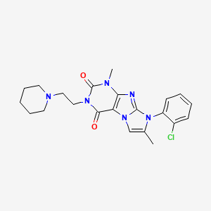 molecular formula C22H25ClN6O2 B2359550 6-(2-Chlorophenyl)-4,7-dimethyl-2-(2-piperidin-1-ylethyl)purino[7,8-a]imidazole-1,3-dione CAS No. 876671-73-7