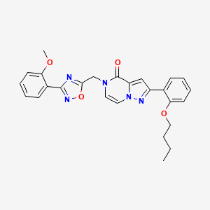 molecular formula C26H25N5O4 B2359557 2-(2-butoxyphenyl)-5-((3-(2-methoxyphenyl)-1,2,4-oxadiazol-5-yl)methyl)pyrazolo[1,5-a]pyrazin-4(5H)-one CAS No. 1207041-63-1