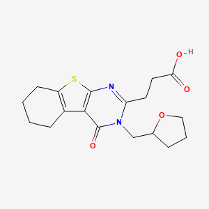 molecular formula C18H22N2O4S B2359559 3-[4-Oxo-3-(oxolan-2-ylmethyl)-5,6,7,8-tetrahydro-[1]benzothiolo[2,3-d]pyrimidin-2-yl]propanoic acid CAS No. 565168-80-1