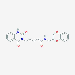 molecular formula C22H23N3O5 B2359575 N-((2,3-dihydrobenzo[b][1,4]dioxin-2-yl)methyl)-5-(2,4-dioxo-1,2-dihydroquinazolin-3(4H)-yl)pentanamide CAS No. 850780-98-2