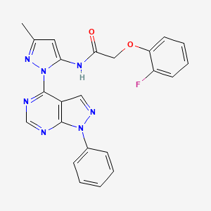 molecular formula C23H18FN7O2 B2359580 2-(2-fluorophenoxy)-N-(3-methyl-1-(1-phenyl-1H-pyrazolo[3,4-d]pyrimidin-4-yl)-1H-pyrazol-5-yl)acetamide CAS No. 1006000-56-1