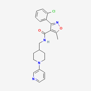 molecular formula C22H23ClN4O2 B2359583 3-(2-chlorophenyl)-5-methyl-N-((1-(pyridin-3-yl)piperidin-4-yl)methyl)isoxazole-4-carboxamide CAS No. 2034469-76-4