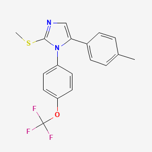 molecular formula C18H15F3N2OS B2359588 2-(Methylthio)-5-(p-Tolyl)-1-(4-(Trifluormethoxy)phenyl)-1H-Imidazol CAS No. 1226448-03-8