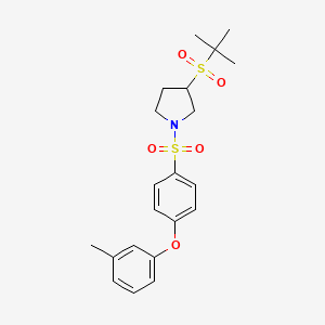 molecular formula C21H27NO5S2 B2359596 3-(叔丁基磺酰基)-1-((4-(间甲苯氧基)苯基)磺酰基)吡咯烷 CAS No. 1448052-46-7