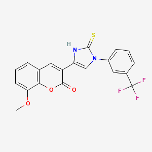 molecular formula C20H13F3N2O3S B2359600 8-methoxy-3-[2-sulfanylidene-3-[3-(trifluoromethyl)phenyl]-1H-imidazol-5-yl]chromen-2-one CAS No. 688791-64-2
