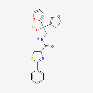molecular formula C20H16N2O4S B2359612 N-(2-(furan-2-yl)-2-(furan-3-yl)-2-hydroxyethyl)-2-phenylthiazole-4-carboxamide CAS No. 2034482-22-7