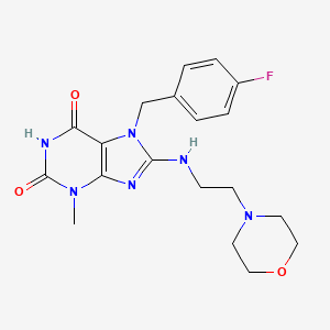 molecular formula C19H23FN6O3 B2359614 7-(4-fluorobenzyl)-3-methyl-8-((2-morpholinoethyl)amino)-1H-purine-2,6(3H,7H)-dione CAS No. 878452-50-7