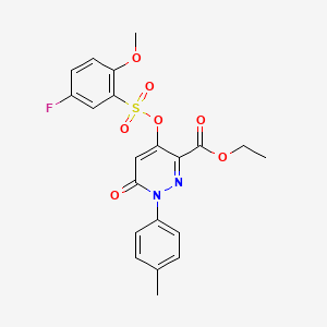 molecular formula C21H19FN2O7S B2359625 4-(((5-氟-2-甲氧基苯基)磺酰基)氧基)-6-氧代-1-(对甲苯基)-1,6-二氢吡啶并嘧啶-3-羧酸乙酯 CAS No. 899959-28-5